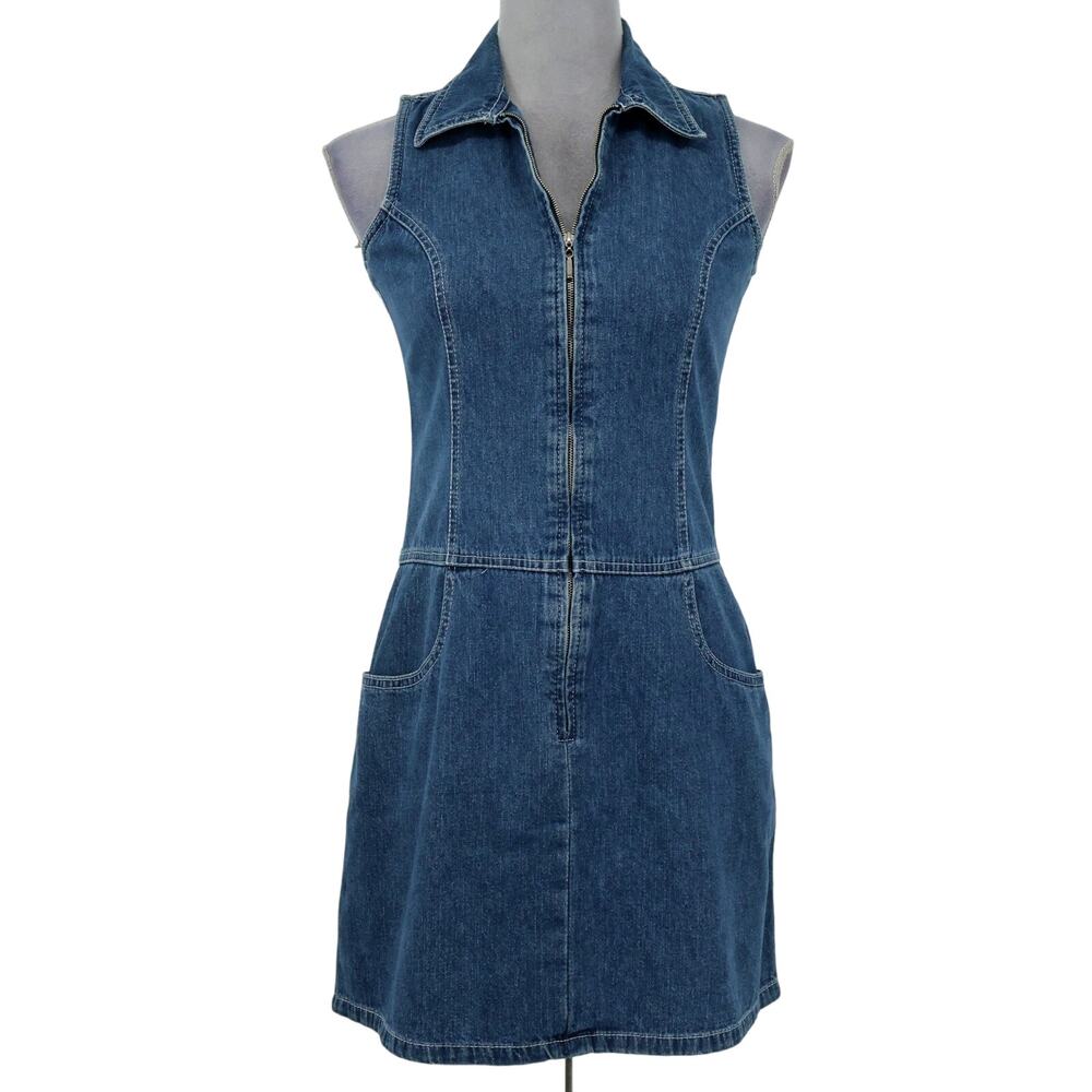 American Eagle Outfitters Dress Womens 2 Blue Cotton Denim Front Zip Y2K Vintage